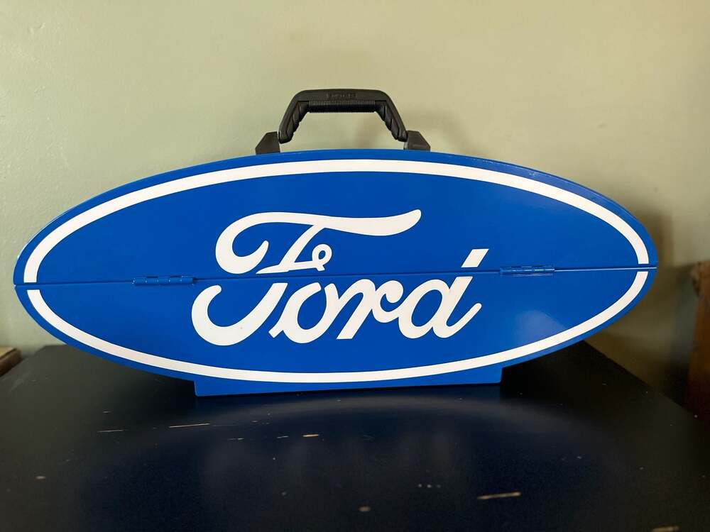 Ford Oval Logo Metal Portable Toolbox Blue 23" GoBoxes F-100-V